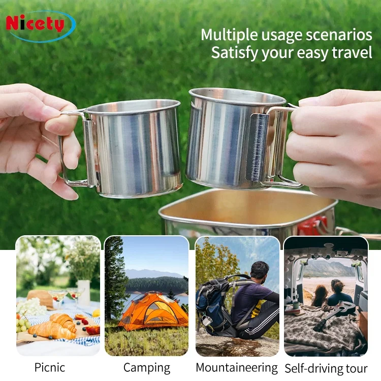 Backpacking Camping Cookware Picnic Cooking Cook Set for Hiking 6 pcs/set, 201 Stainless Steel