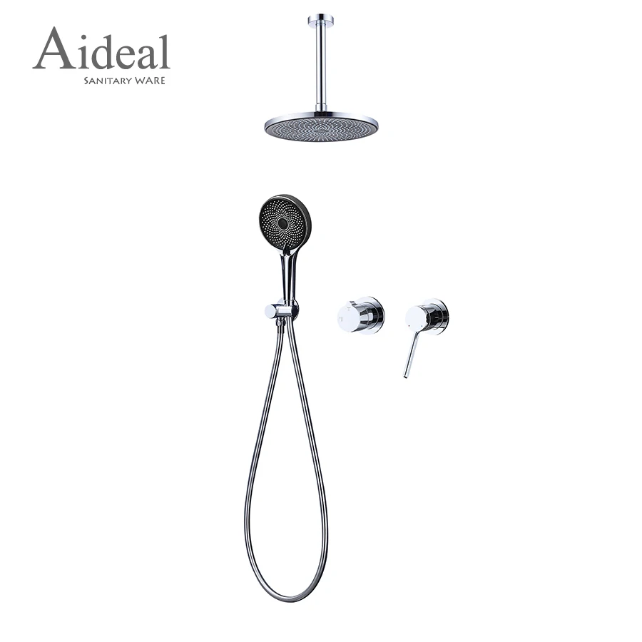 Aideal popular stylish design in wall 2 way large ceiling top shower concealed rainfall shower set