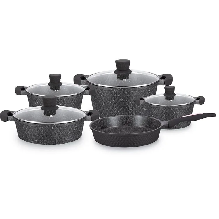Glass Lid Sauce Pot Die Cast Small Diamond Kitchen Non Stick Cookware Set Marble Coating Cooking Pot Set