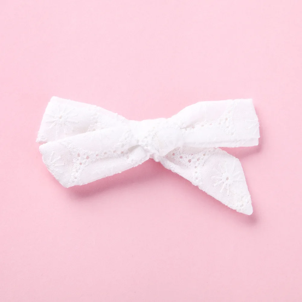 2024 Simple Preppy Style Hair Clips For Girls  Kids Embroidered White Hair Bow Accessories  For kids