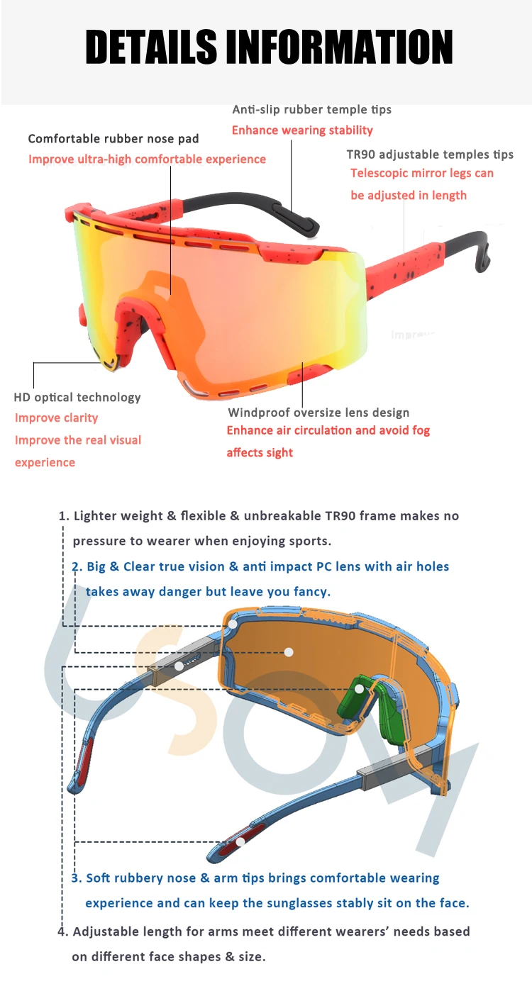 Polarized Cycling Sports Sunglasses with 3 Interchangeable Lenses Mens Womens Bicycle Glasses Goggles MTB Sport Eyewears