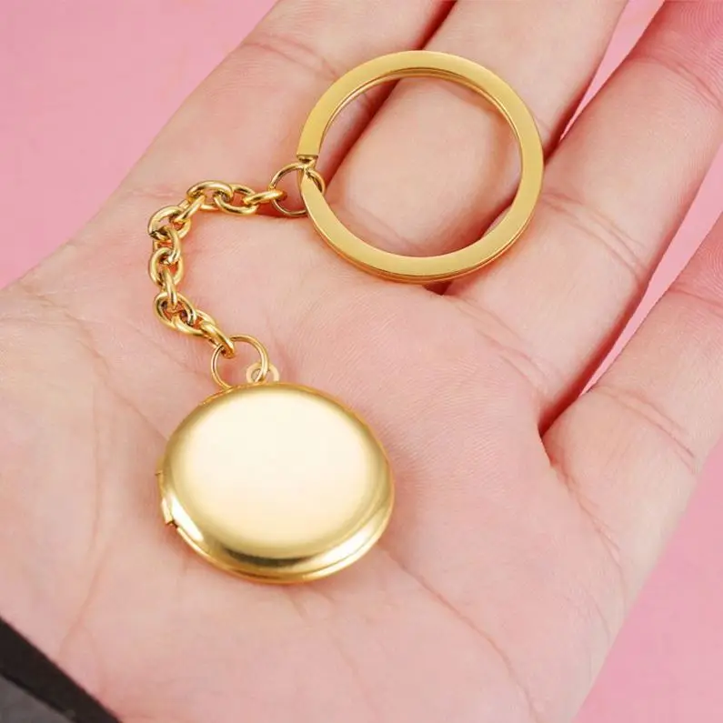 stainless steel heart Laser engraving blank keychain memory friend photo pocket gold plated blank locket custom photo key chain