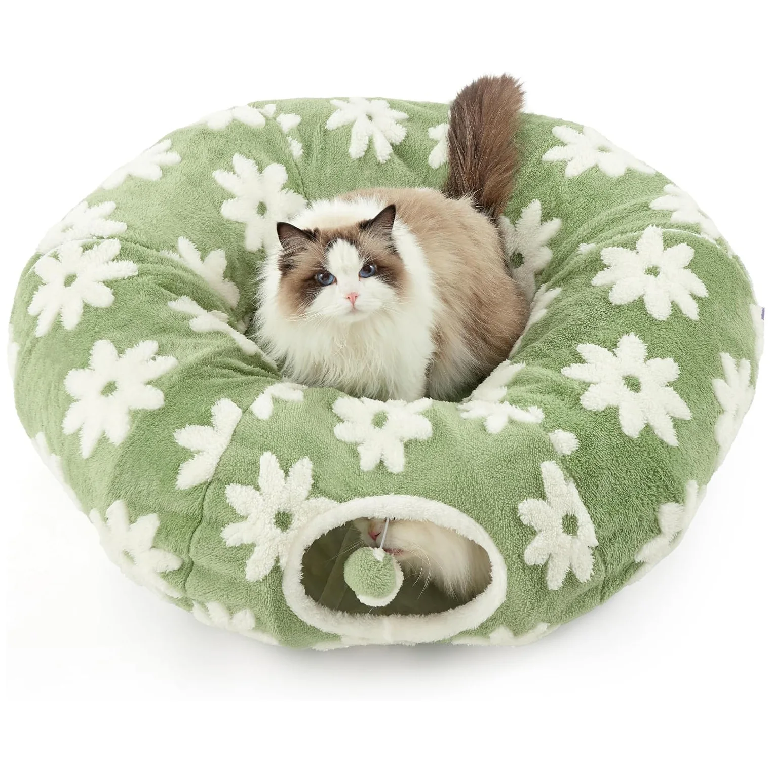 Fine Era High Quality Cat Cave Collapsible Cat Tunnel Solid Pattern with Central Breathable Mat Lamb Donut Bed For Pets