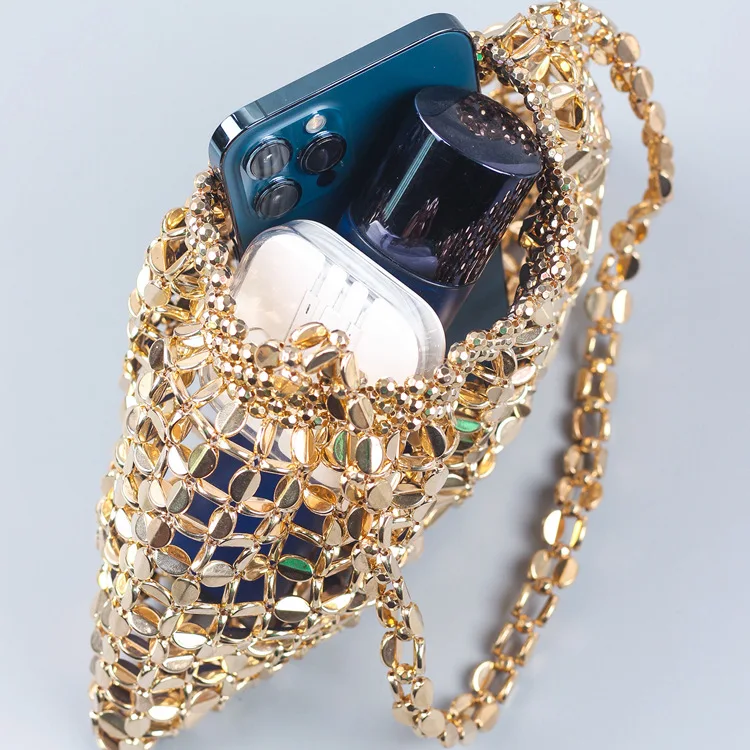 Women Silver and Gold Luxury Beads Bag Shiny Bling Dumpling Bag Purse Ctossbody Evening Clutch Bag