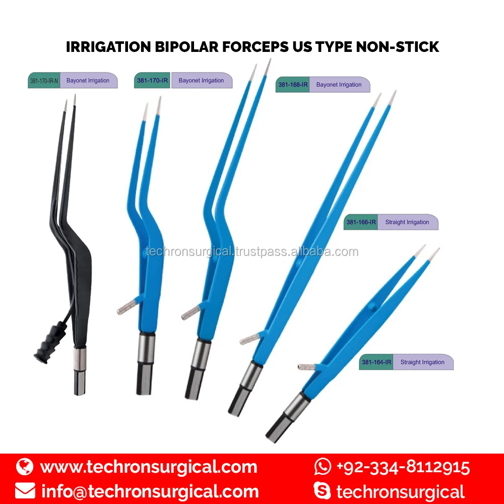 Electrosurgical Non-Stick American Bayonet Bipolar Irrigation Forceps
