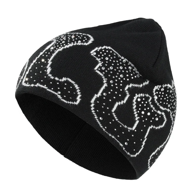 Wholesale Fashion Winter Hat For Women Kitted Warm Acrylic High Quality Cap Crystal Diamond Shine Rhinestone Beanie