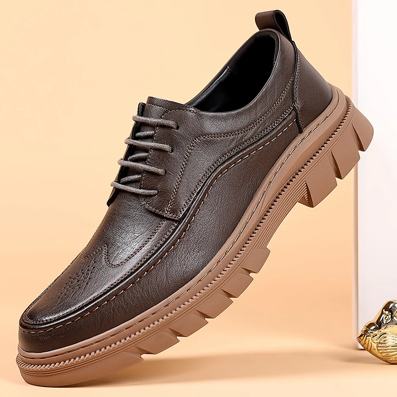 classic fashion new leather shoes Brown round toe head casual gentleman business shoes
