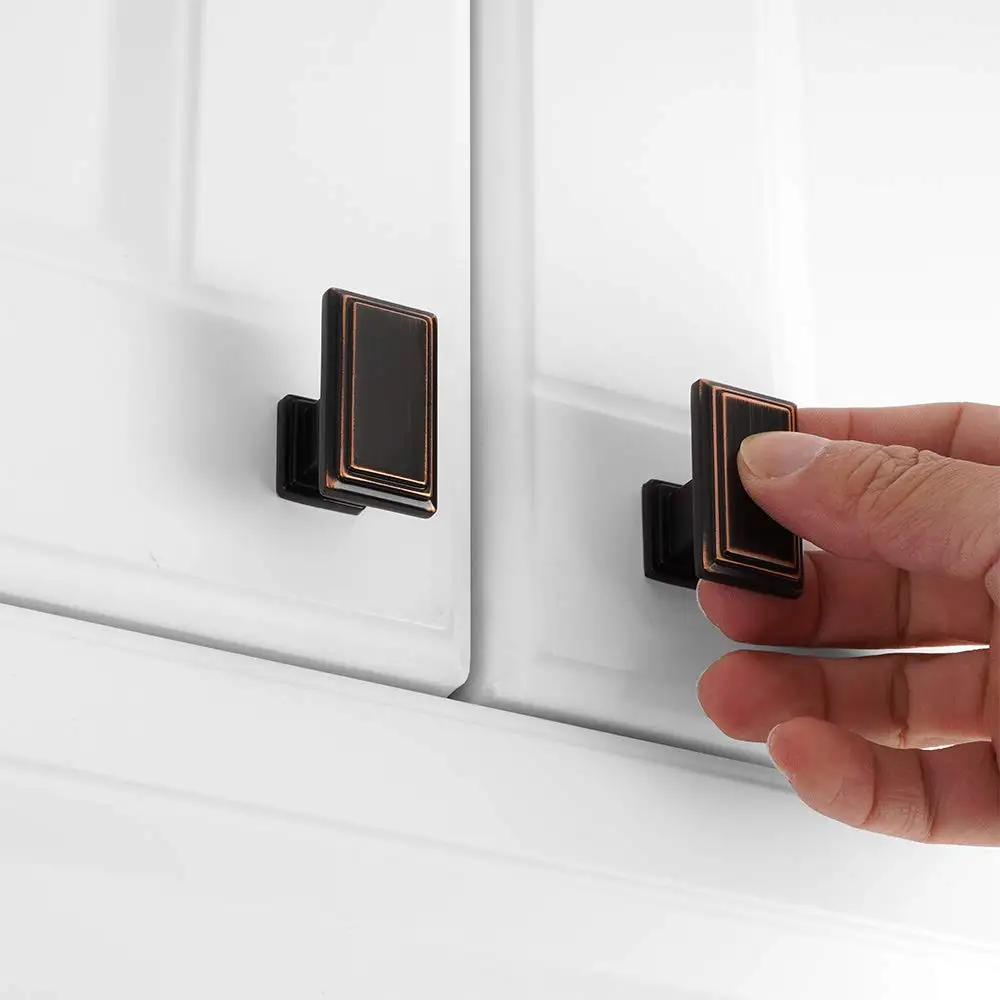 Brass Square stepped Cabinet knobs Black handles for kitchen cabinet doors bedroom vanity drawers bathroom closet hardware