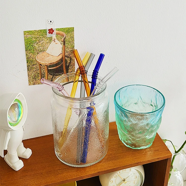 Factory direct sale colored borosilicate glass straws curved straw