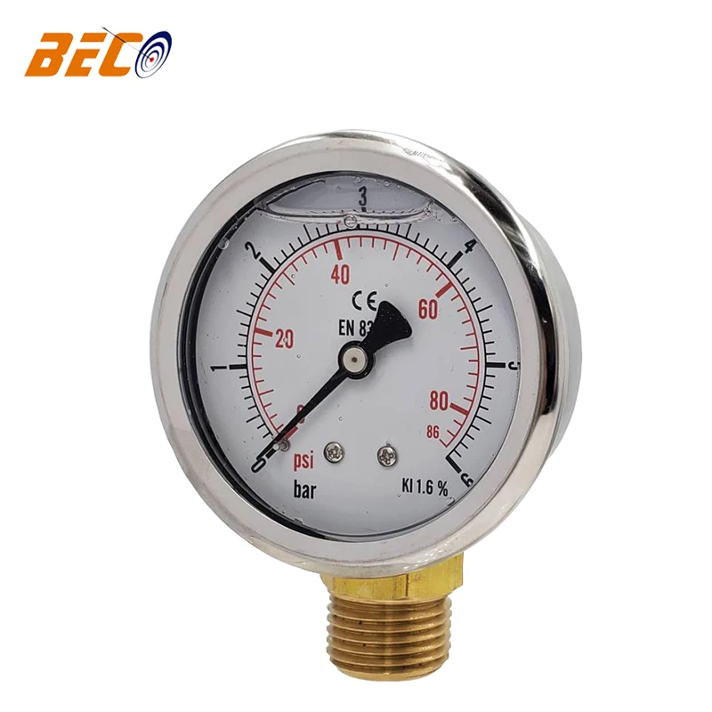 60mm 6Bar Semi Stainless Steel Oil Filled Pressure Gauge With Bottom Connection