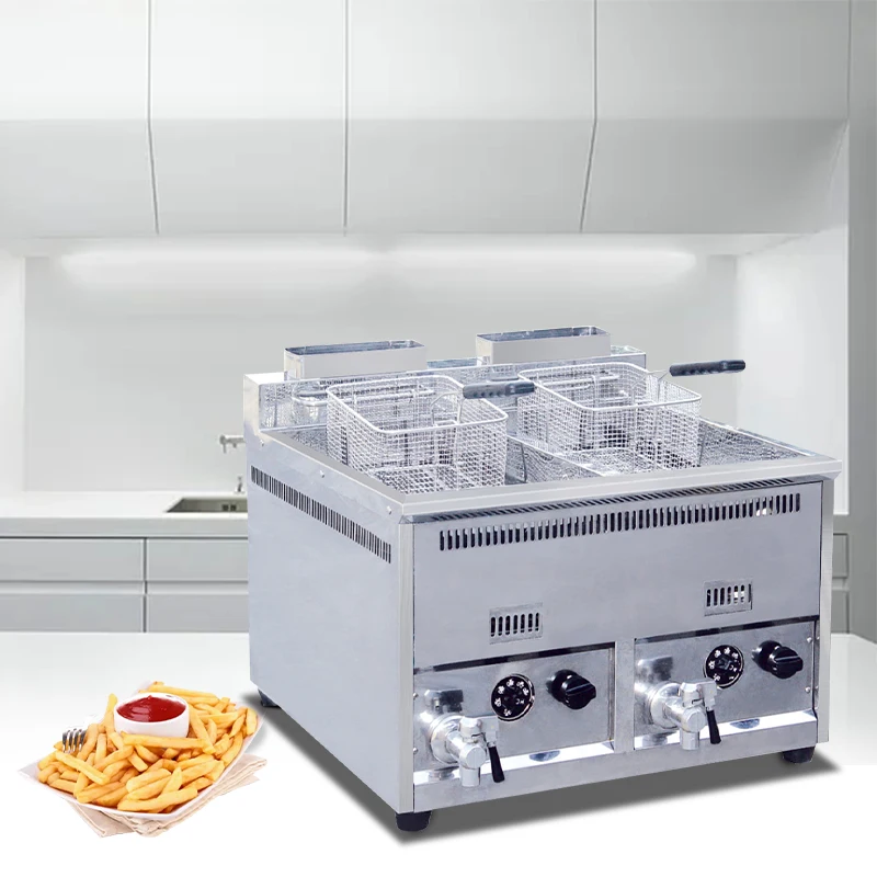 Commercial Fryer Double Stainless Steel Deep Tank Gas Deep Fryers  Potato Gas Desk Type Chips Fryer For Restaurant