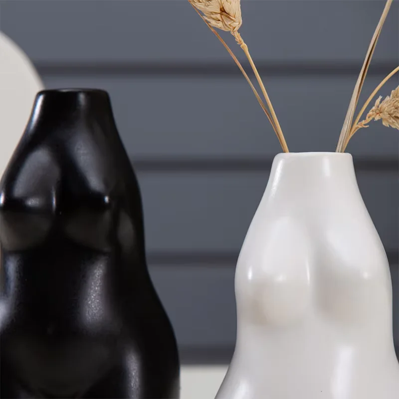 Modern Black Flower Vase Ceramic Body Vase with Human Shape Home Furnishings Ornament
