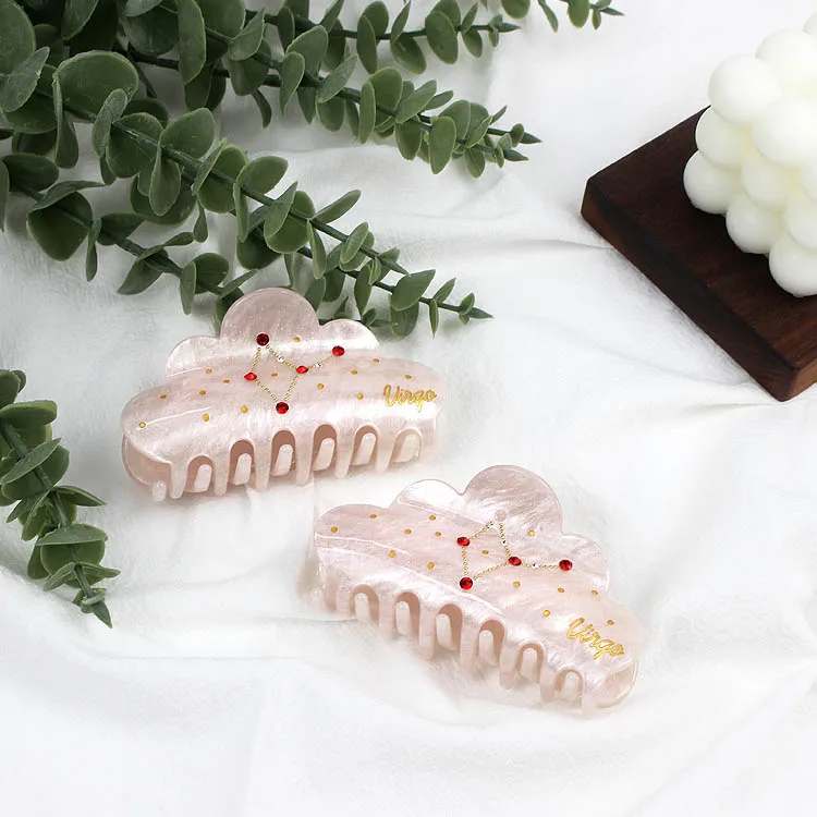 YIYI  Fashion hairpins Hair Claw Clip Korean Colorful  Hair Accessories Pink  Custom Virgo Zodiac Hair Claw Clips