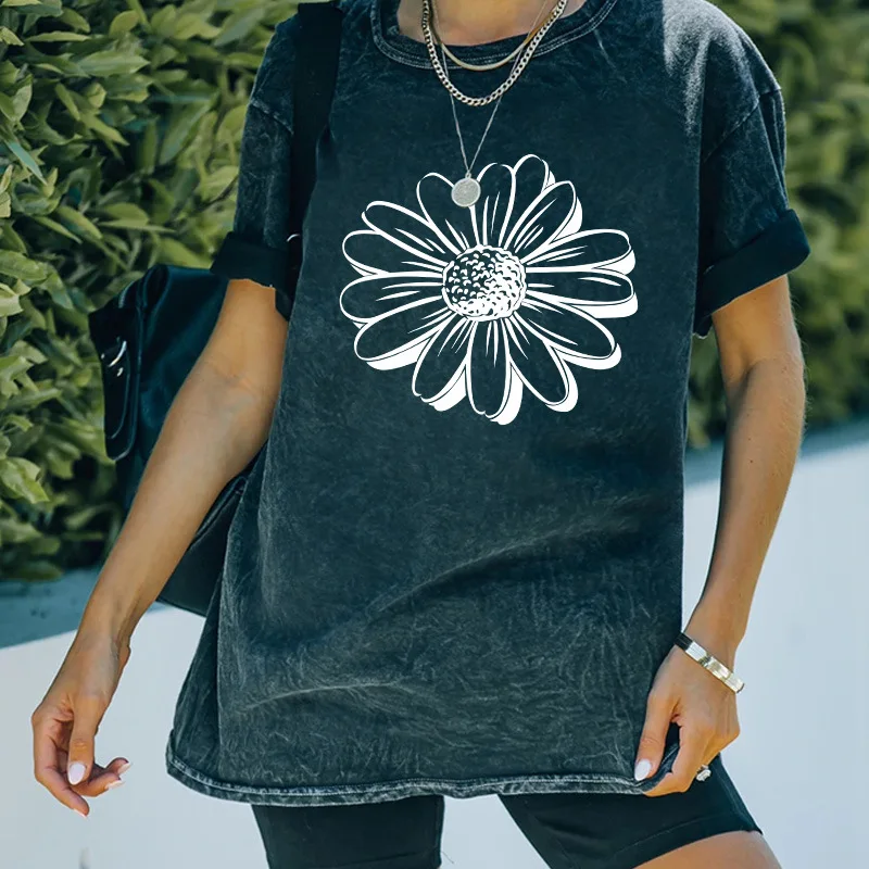 Wholesale Oversize Aci Washed Tshirt Women Short Sleeve Summer Casual T-shirt Women