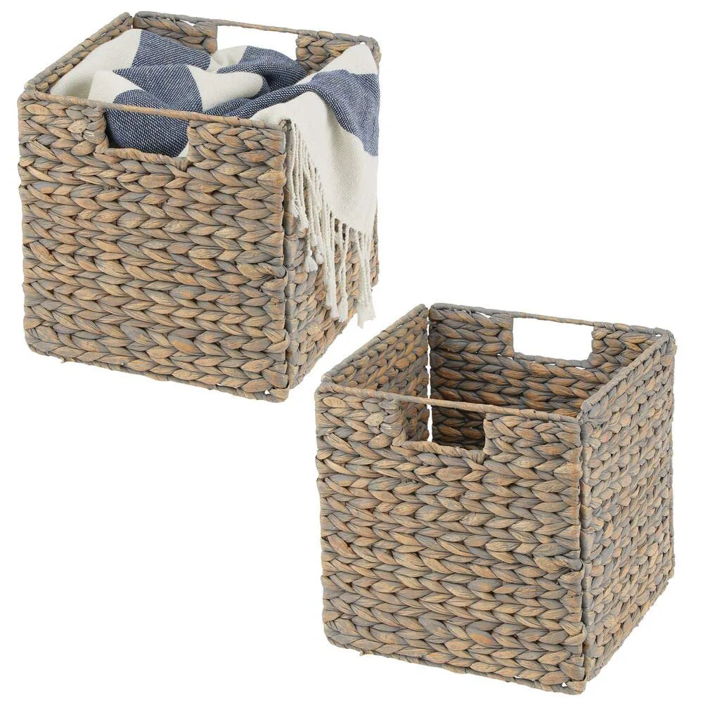 Water Hyacinth Storage Baskets Square Wicker Baskets with Built-in Handles Hyacinth Baskets Collapsible Storage Organizer