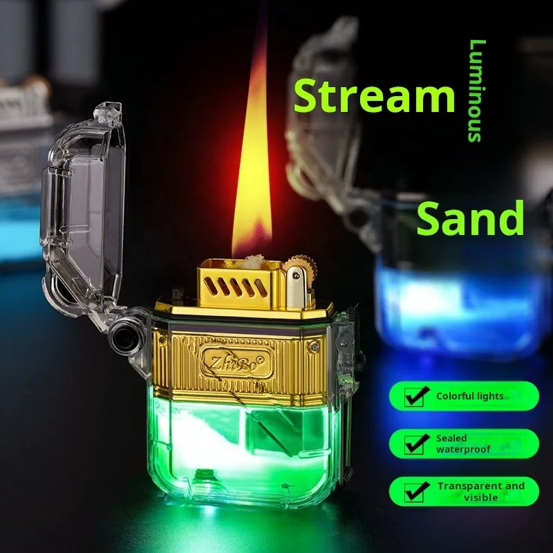 Wholesale Outdoor Waterproof Luminous Lighter Refill Transparent Case Refillable Oil Kerosene Lighter