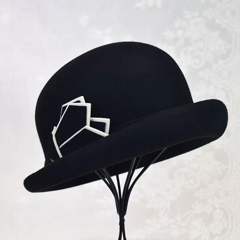STS Fashion New Bowler Derby Hat 100% Wool Felt Hat Embellishment Double Mold Pointy Beret Hat For Women