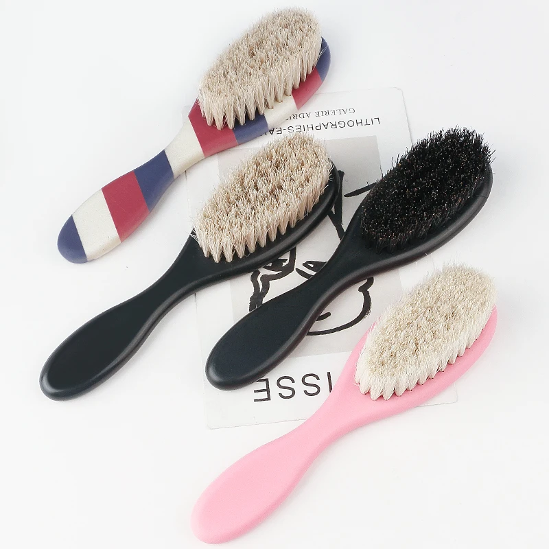 Custom Logo Wholesale Retail 100% Boar Bristle Wool Bristle Detangling Barber Hair Cut Fade Brush Mens Beard Colour Brush