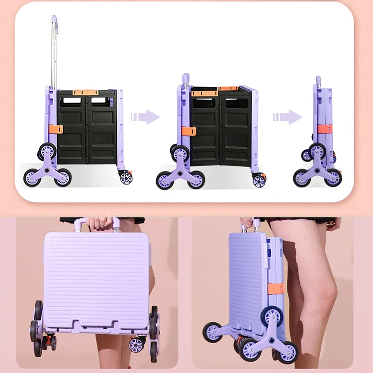 Baoyu Double 3 in 1 Wheels Stair Climbing Vegetable Supermarket Mini Folding Easy Box Shopping Cart Trolley Foldable