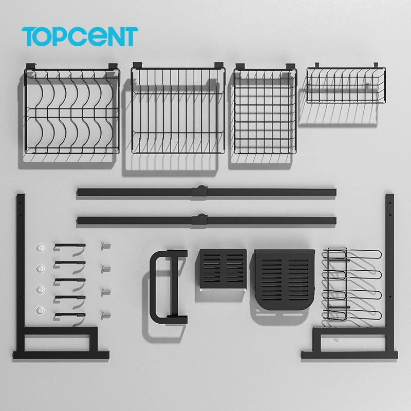 TOPCENT 65cm 85cm Expandable Adjustable  2 tier Kitchen Stainless Steel Drainer Over The Sink Dish drying Rack