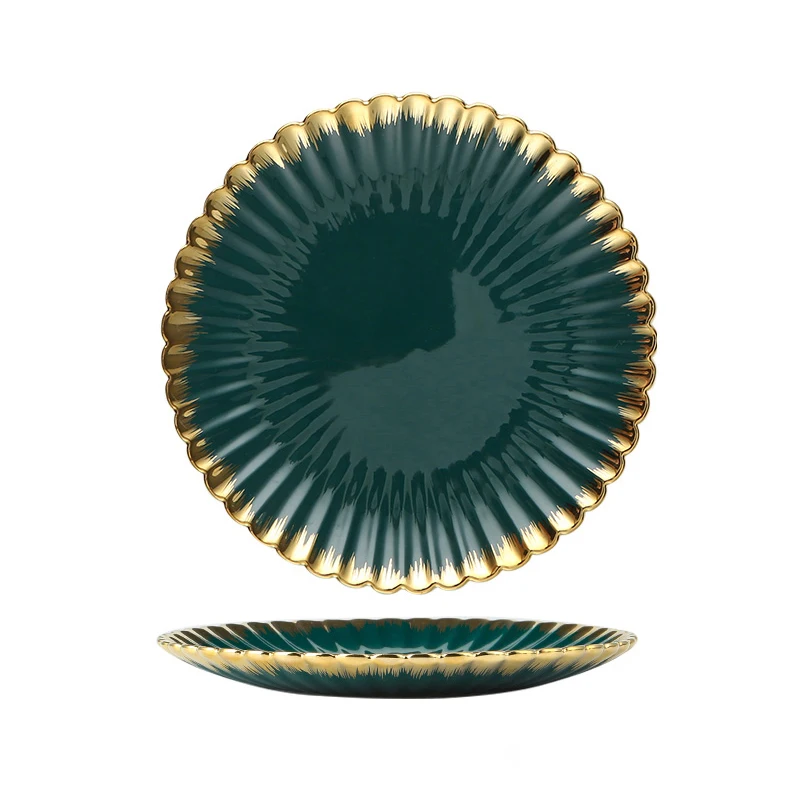 factory supplier dinner set luxury plate ceramic tableware restaurant bowls gold plated dinnerware set