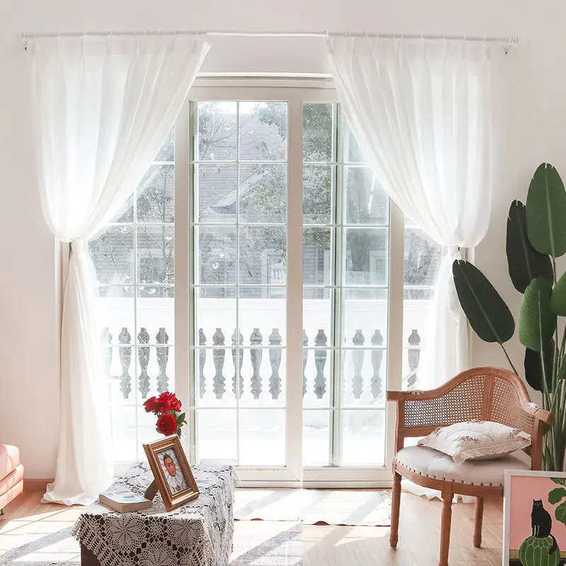 Luxury Blackout White Polyester Fabrics Living Room Cloth Gauze Curtain