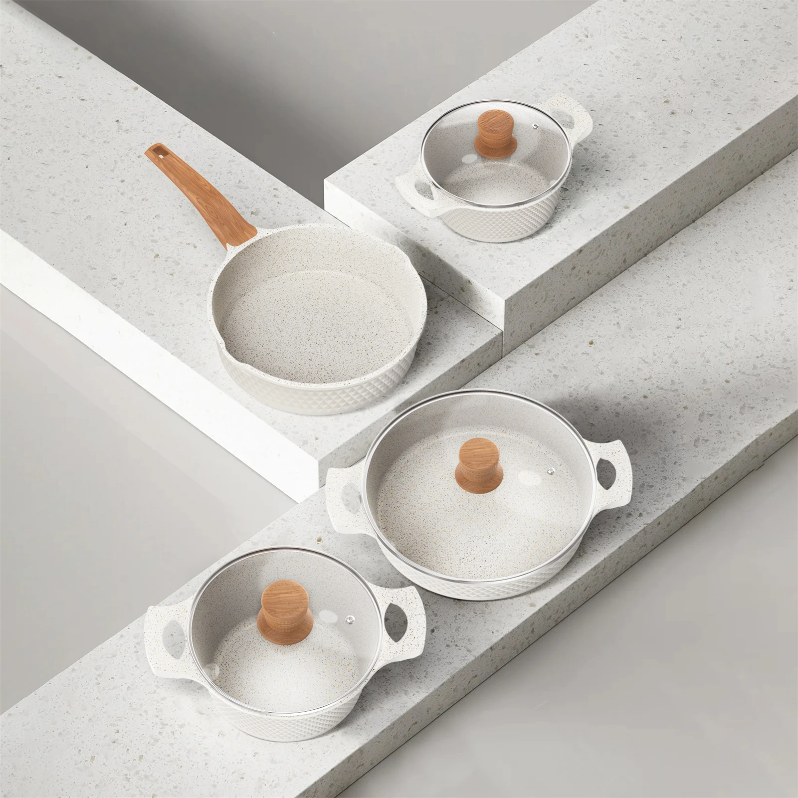 Wholesale Cost Diamond pattern 11 pcs Aluminum Die Cast Cooking Pot Cookware Sets