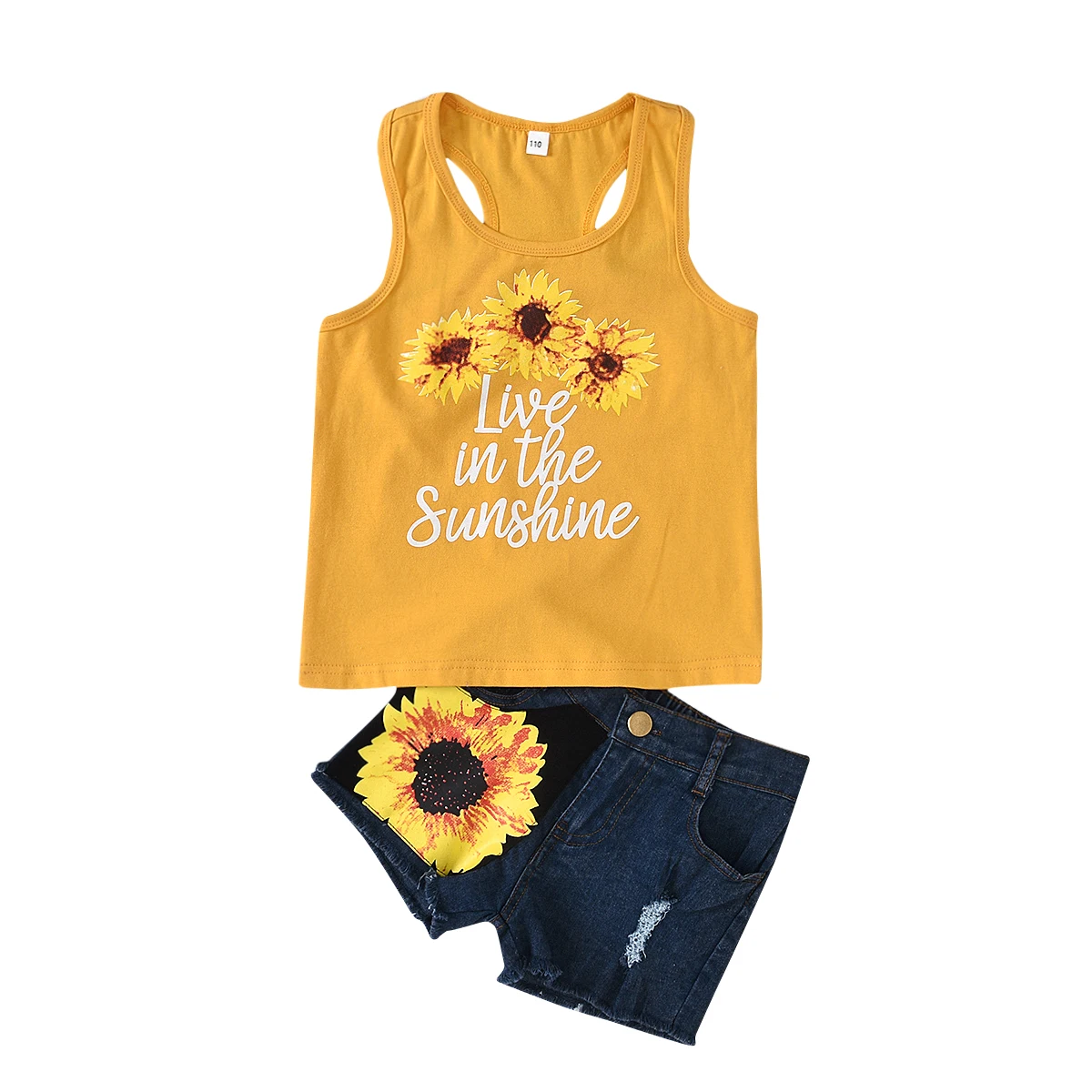 Agradecido шорты из джинсовой ткани для маленьких девочек, топы без рукавов с подсолнухом, Распродажа детской одежды комплекты одежды для детей