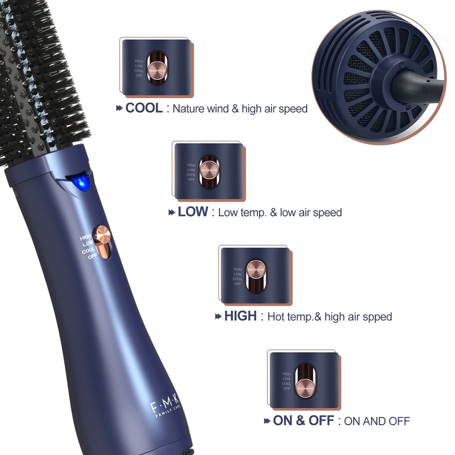 FMK Hot Selling Fashion Ionic Hot Air Brush  Electric Hair Dryer Hot Comb Hair Curling iron  2-in-1 Hair Drying &Volumizing Comb
