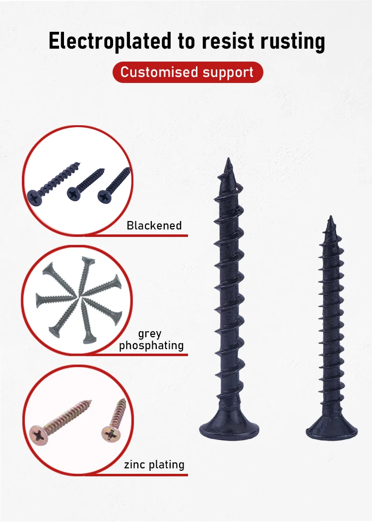 Factory Customized 20mm 40mm Carbon Steel Flat Head Self Tapping Screws Drywall Gypsum Screw Black