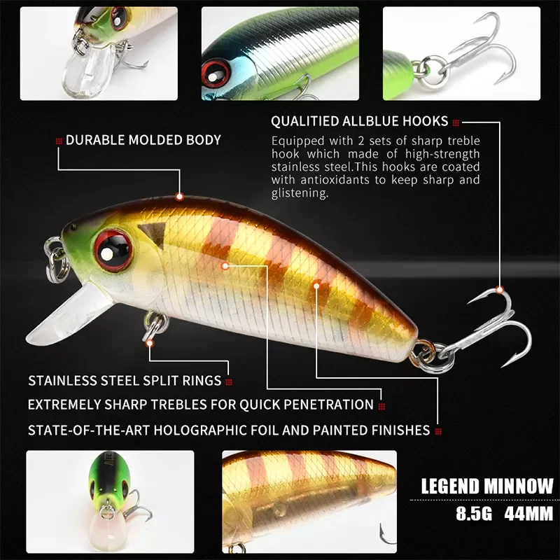 New Legend Minnow 44mm Sinking Floating Mini Wobbler Fishing Lure Artificial Hard Bait Trout Crankbait Fishing Tackle
