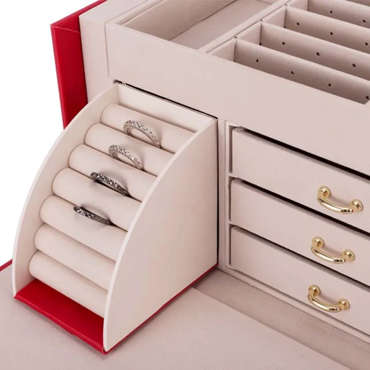 Zebo Custom PU Leather Multilayer drawer Large storage necklace earring ring jewellery case jewelry box organizer