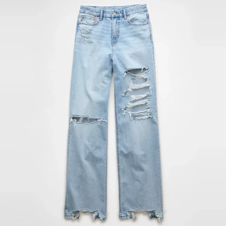 2024 hot sales washed wide leg casual fashion high level process ripped jeans women denim jeans