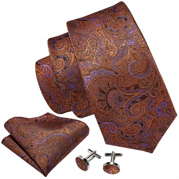 Роскошный вышитый жаккардовый тканый Мужской Шелковый галстук коричневые Пейсли галстуки и комплект