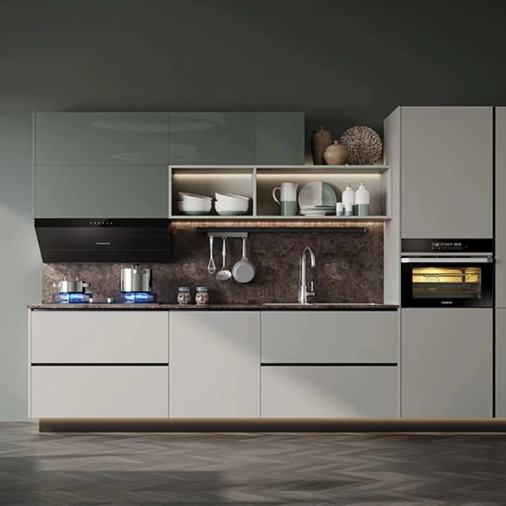 Boloni Modern Italian Pvc Door Cucina Completa White And Blue 3D Kitchen Cabinet