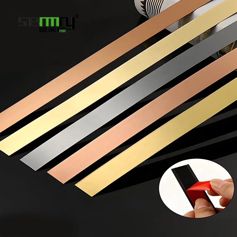 High Quality Stainless Steel Flat Trim Wall Decorative Tile Trim Mirror Molding Self Adhesive Tile Trimming Strip TILE STRIP