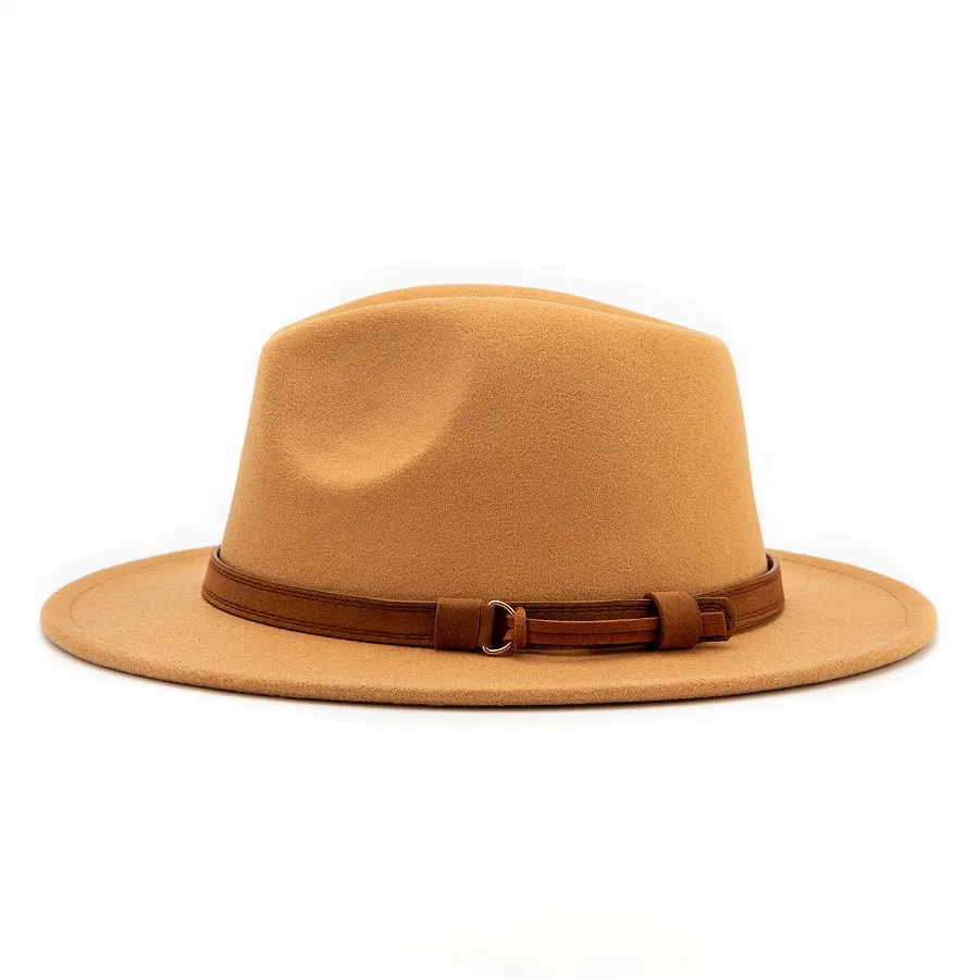 Flat Wide Brim Fedora Hat Belts Jazz Autumn Winter Women Men Wool Hats
