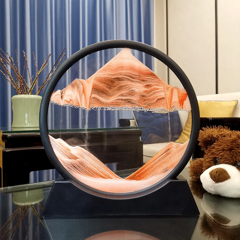 Hot Sell Round Hourglass 3D Moving Sand Art Picture 3D Landscape Flowing Sand Sandscape Motion Display Frame Sand Painting