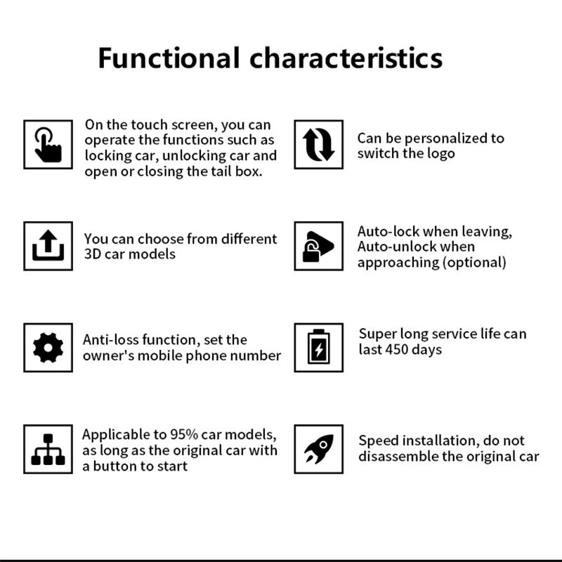 LCD Display Smart Remote Control Open Trunk Vehicle Key Keyless Entry System Modification Touch Vehicle Keys