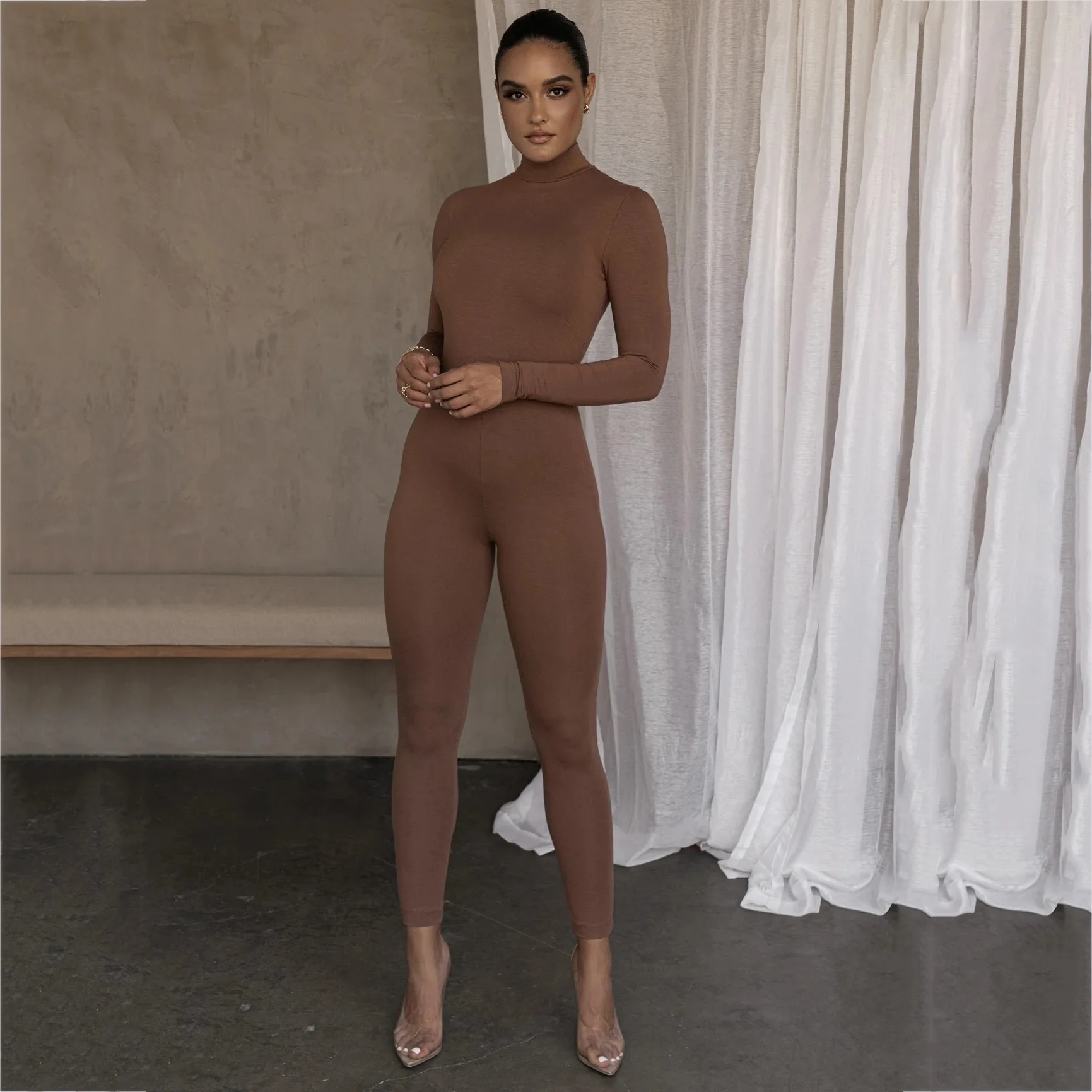 
Wholesale Price Solid Color Long Sleeve Women One Pieces Jumpsuit Cotton Womens Jumpsuit 