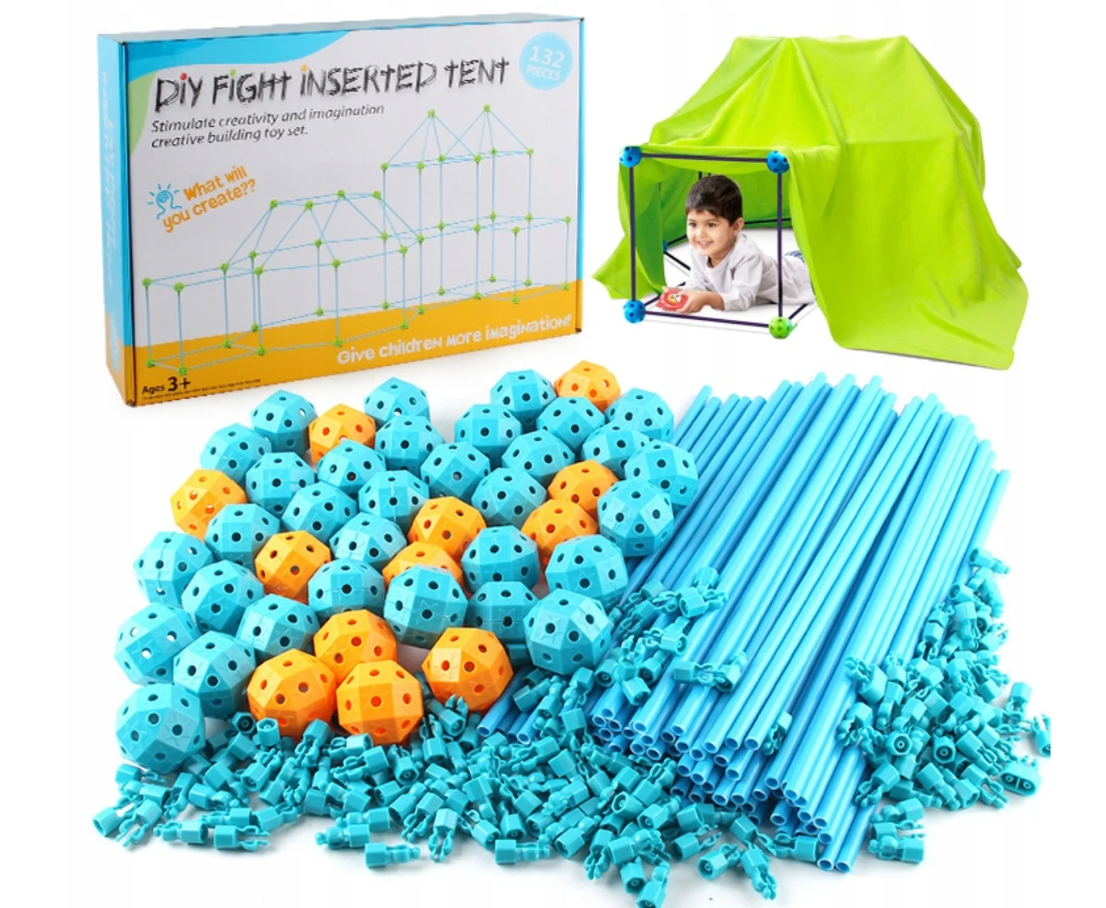 132pcs Kids Construction Fort Diy Building Castles Tunnels Tents Kit Assemble 3d Play House Building Toys For Kids Gift