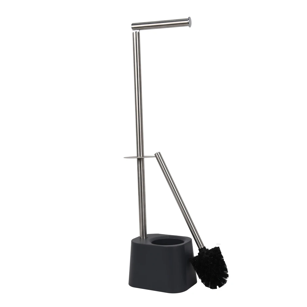 Free Standing Brushed Bathroom Paper Holder Stand Metal Rack with Shelf Roll Toilet Paper Holder with Toilet Brush Holder BTH021