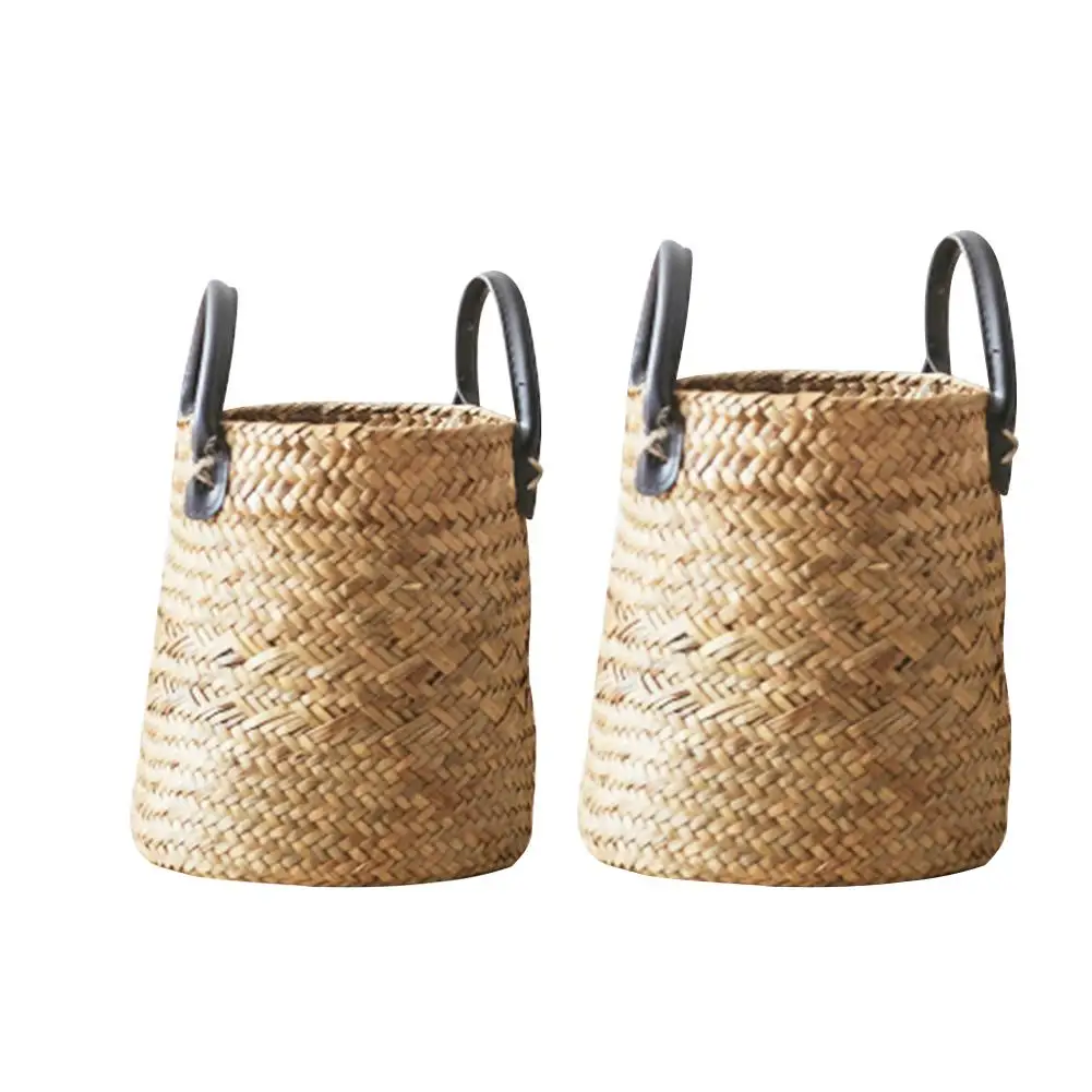 
Storage Basket Seaweed Woven Vase Floor Dry Flower Basket American Style Decorative Handmade Seagrass Laundry Basket 