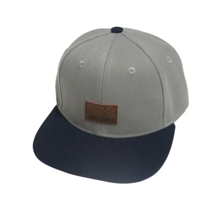 100% acrylic cap snapback hat with leather patch custom flat peaked cap baby knee cap hat