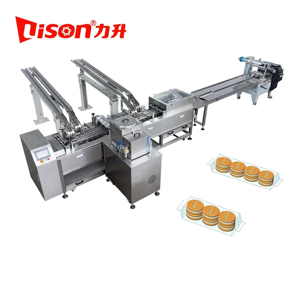 Automatic chocolate cream flavor filling biscuit sandwiching machine with biscuit packing machine