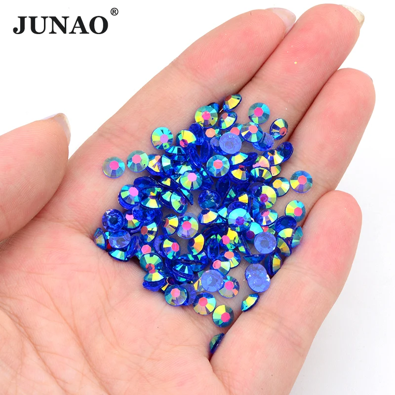JUNAO Top Selling 2mm-6mm Transparent Siam AB Diamond Strass Non Hotfix Resin Jelly Rhinestones For DIY Crafts