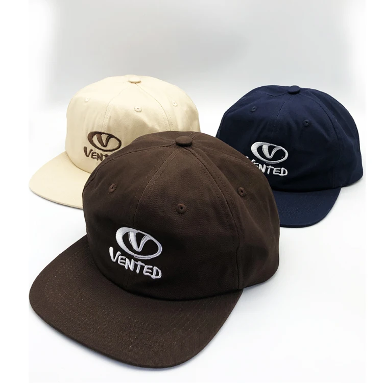 Custom Unisex 6 Panel Unstructured Snapback Caps Embroidered Logo Flat Brim  Dad Hat