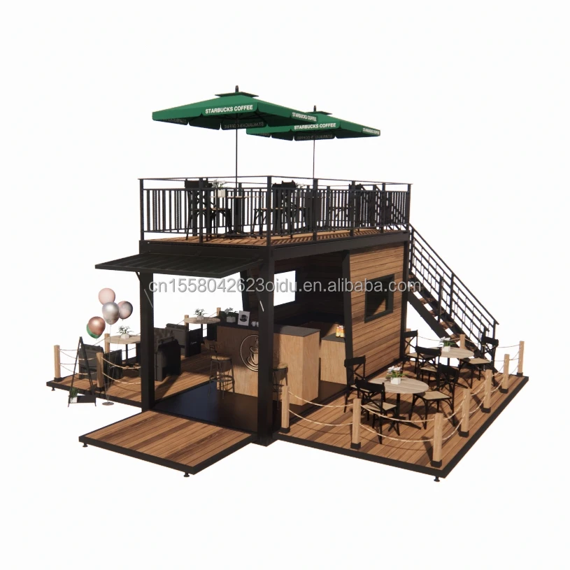 Modern Double-Story Container Home Bar and Coffee Shop Prefabricated Mobile Restaurant with Steel Terracce