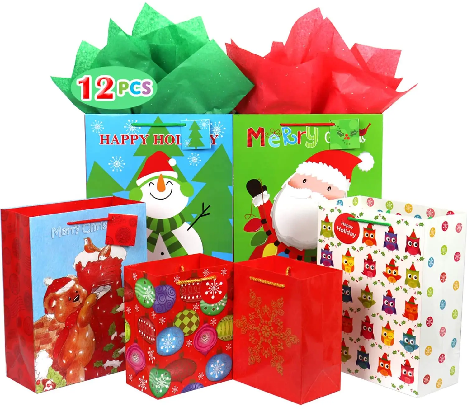Christmas Gift Bags Set Includes 4 Extra Large 4 Large 4 Medium Party Paper Bulk Gift Bags Custom With Tags And Handles