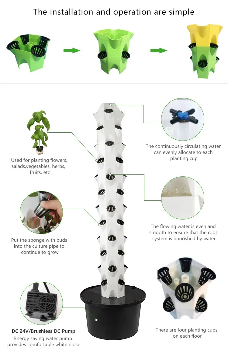 Aeroponic garden tower hydroponic greenhouse indoor plant vertical grow tower system